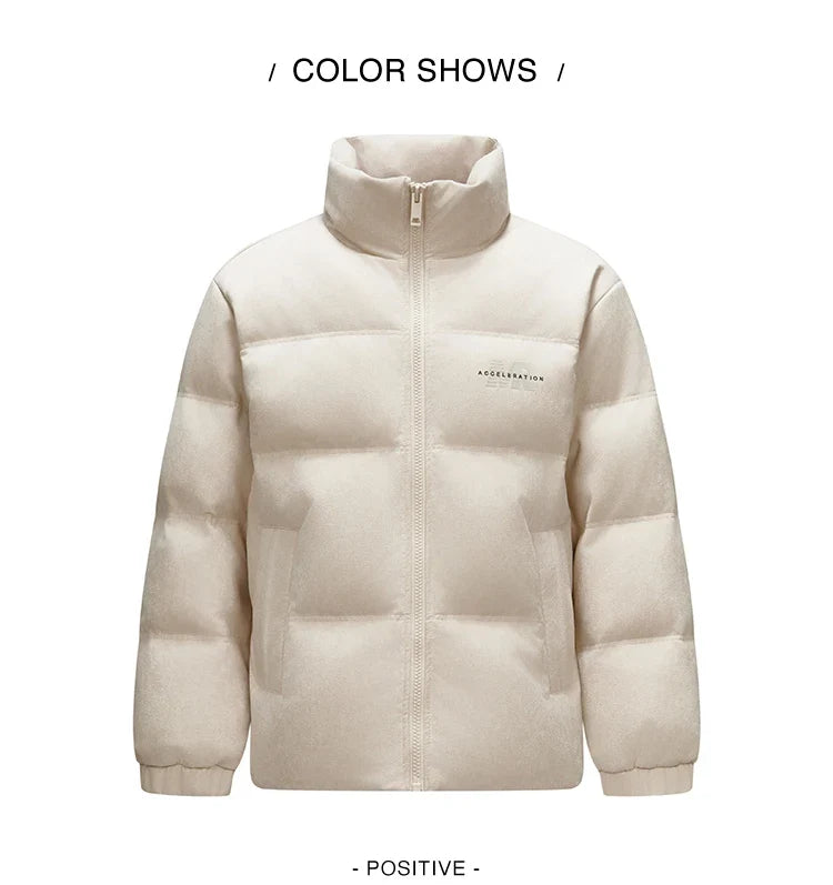 Down Jacket Men Textured Imitation Suede Stand Collar Loose 2025 Winter Man Clothing Warm Outerwear