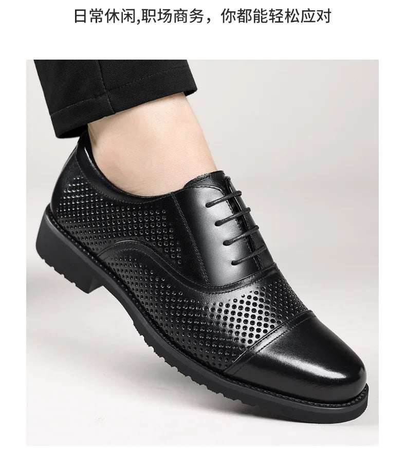 Breathable Hallow New Designer Cow Leather Shoes for Man Summer Autumn Fashion Business Casual Dress Shoes Loafers Man