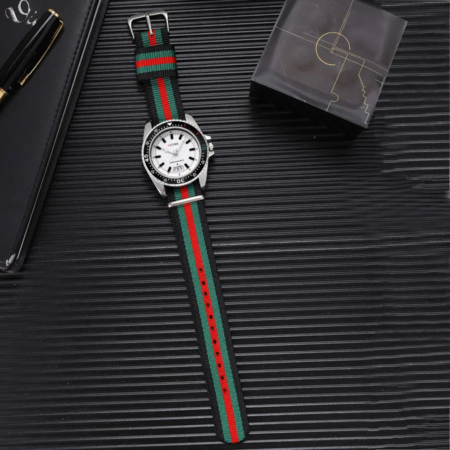 New fashionable women's nylon strap calendar watch, luxurious and simple casual couple luminous quartz watch
