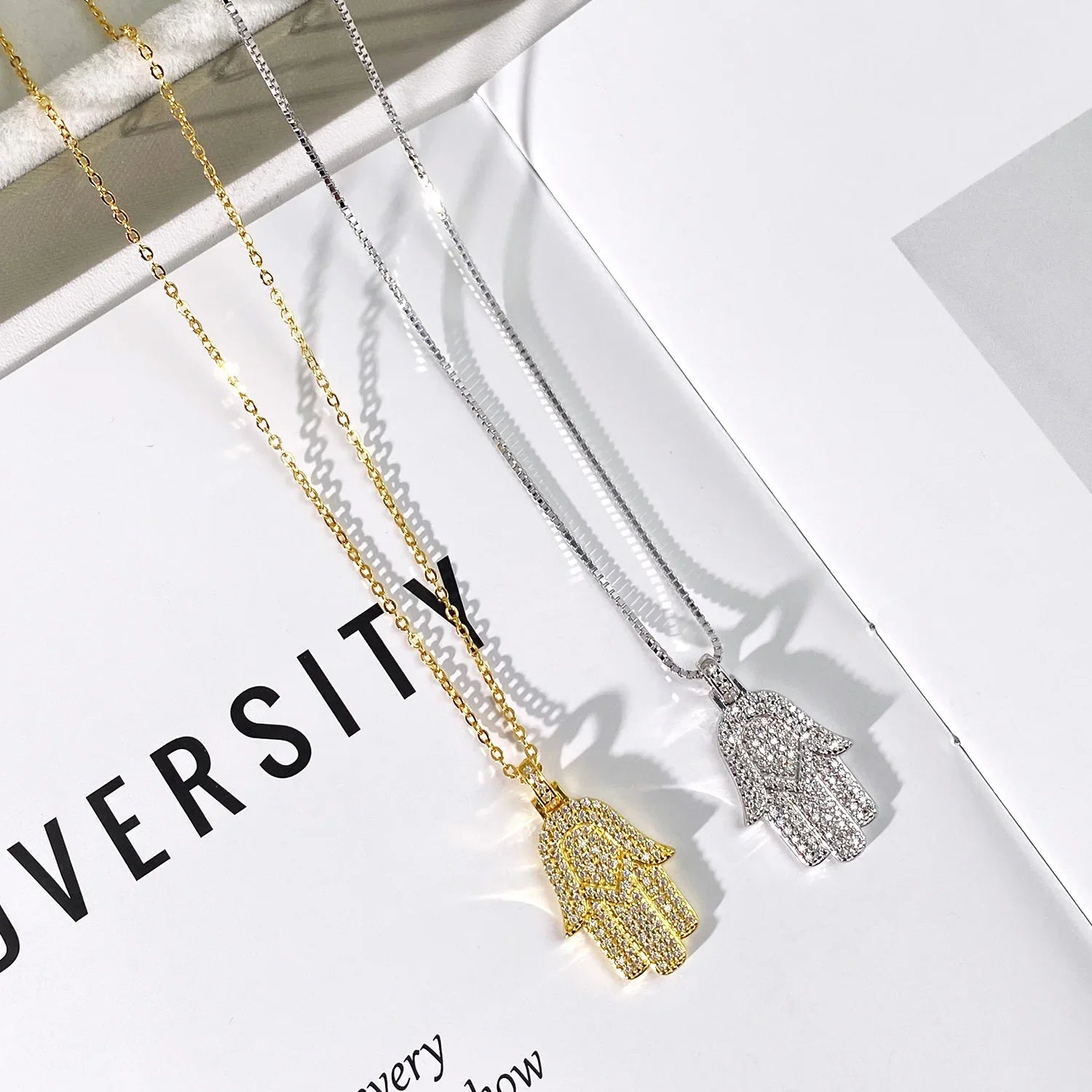 Hamsa Hand Real Moissanite Pendant Necklace for Men Women 925 Sterling Silver 18k Gold Plated Hiphop Fatima Necklace Jewelry