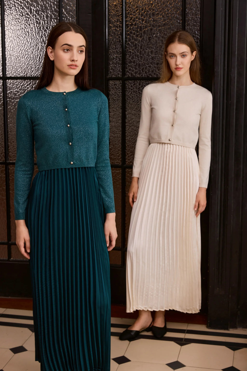 Women 2026 Autumn and Winter New Design Shine Cardigan and Pleated Slip Dress Elegant Lady Clothing