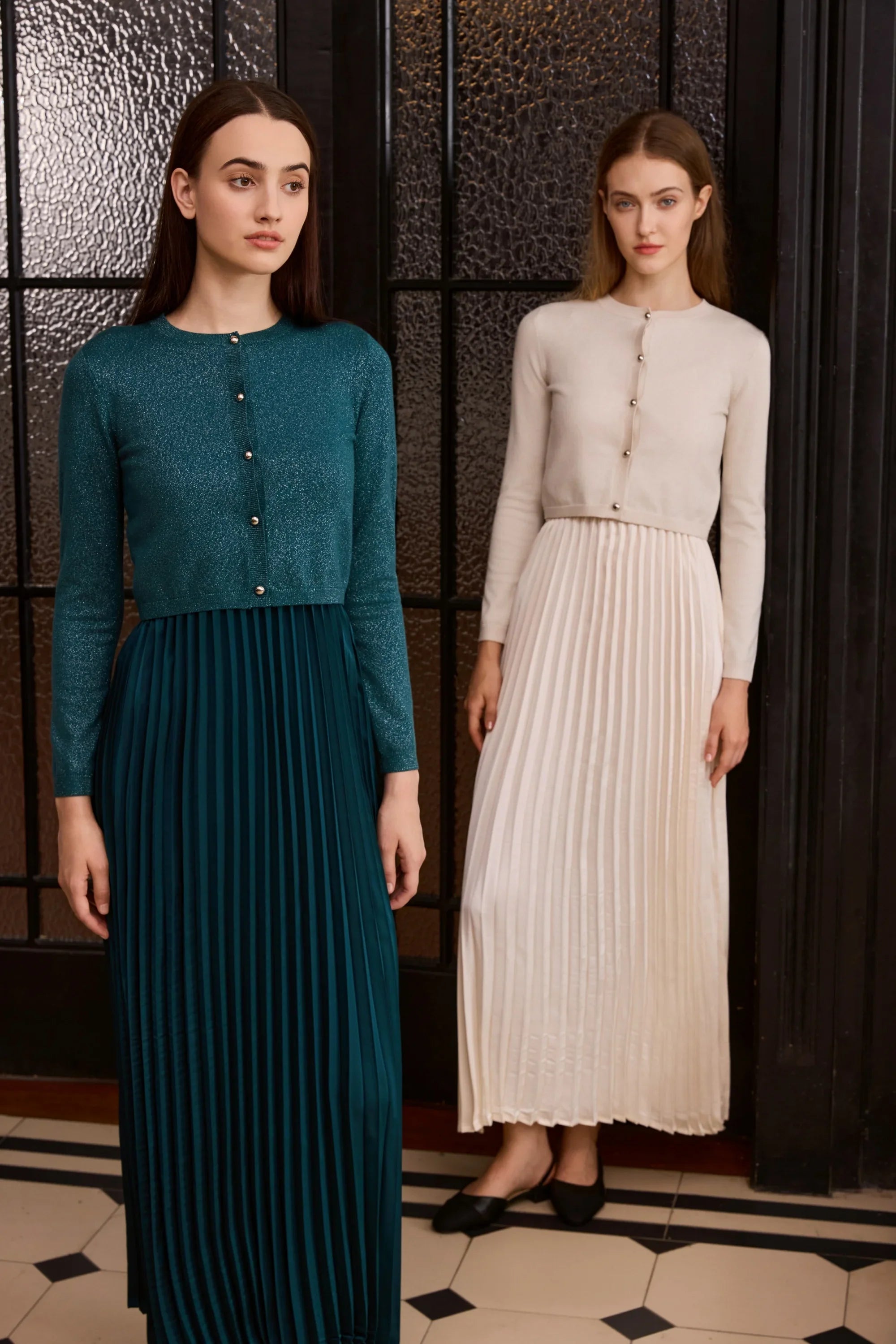 Women 2026 Autumn and Winter New Design Shine Cardigan and Pleated Slip Dress Elegant Lady Clothing