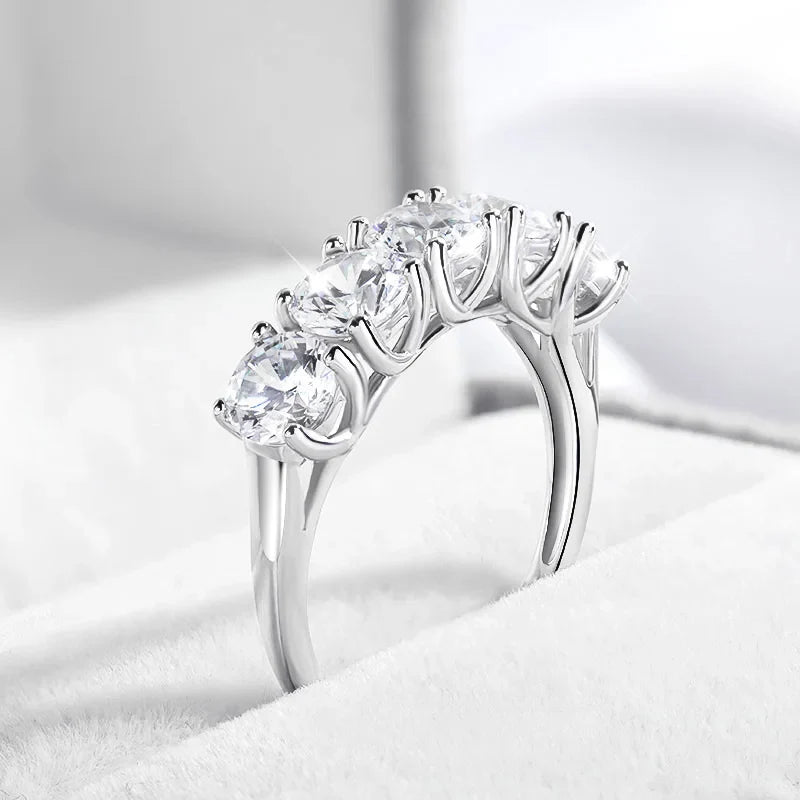 2.5/5CTTW D Color Genuine Moissanite Rings for Women 5 Gemstone Bridal Wedding Jewelry 925 Sterling Silver Wholesale Ring