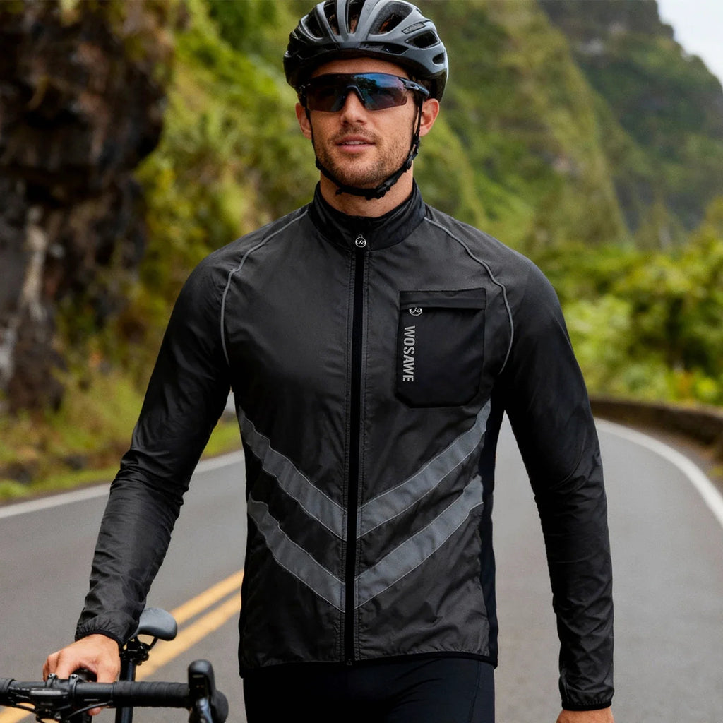 Reflective Cycling Windbreaker Men MTB Bike Jacket Moto Coat Windproof Camping Fishing Cycling Clothes Multi-use Jersey
