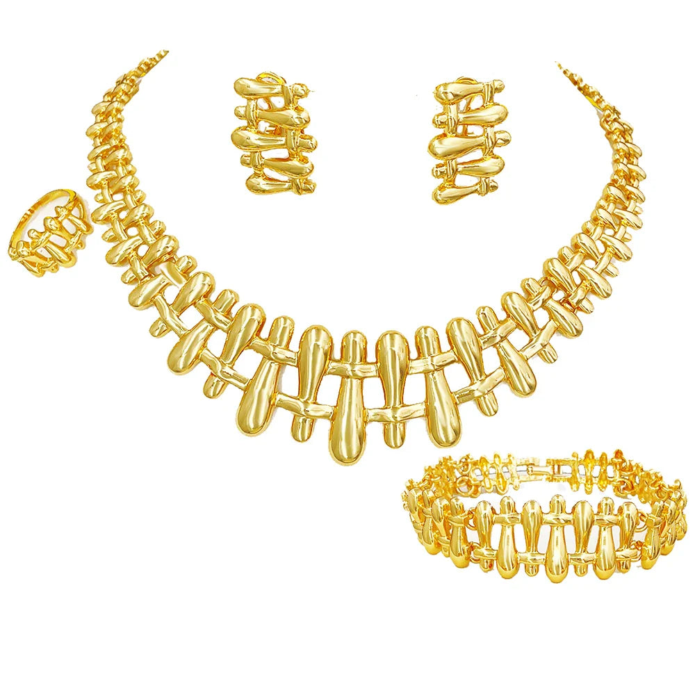 Women Necklace Earrings Bracelet Ring Jewelry Set Luxury Design Dubai 18K Gold Plated Wedding Party Jewellwey Gift