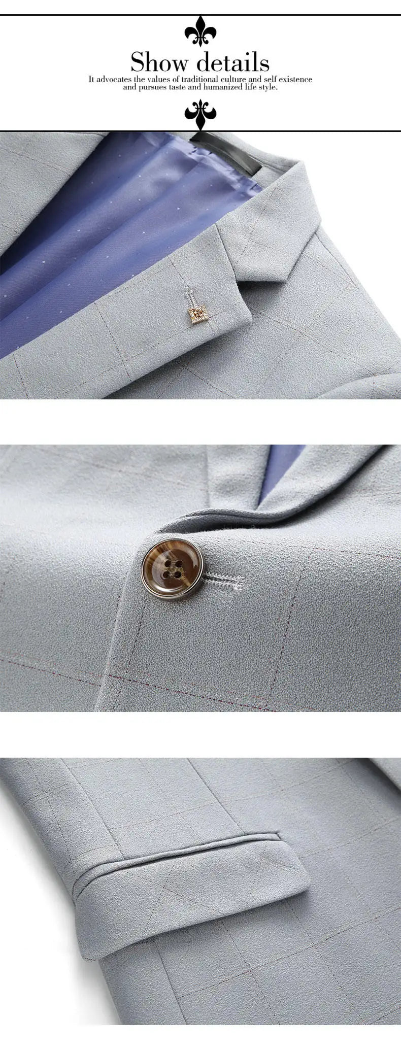 ( Jacket + Vest + Pants ) Fashion Boutique Plaid Mens Casual Business Suit Groom Wedding Dress Formal Slim Plaid Suit