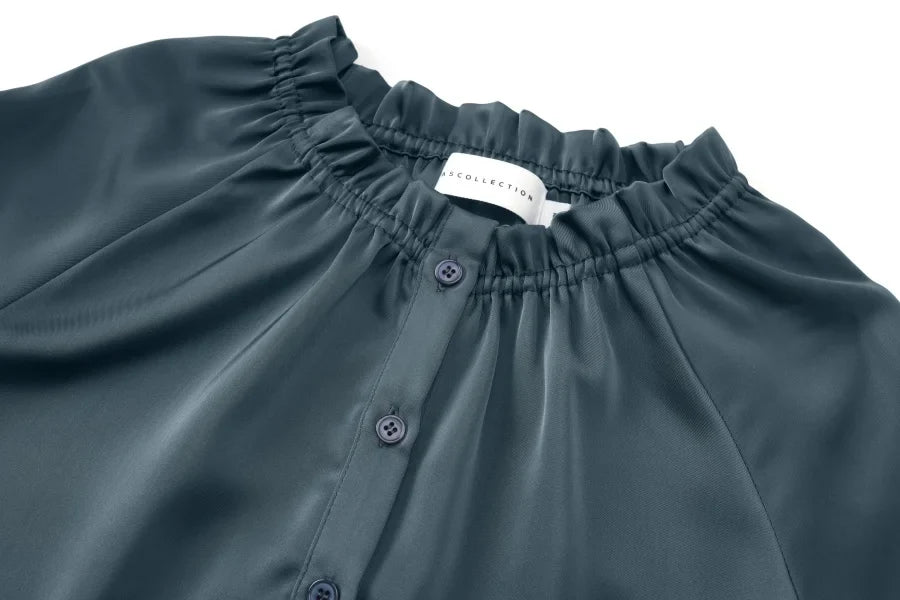 AW25 satin dress elegance lady ruffled neck woman clothes with Removable belt