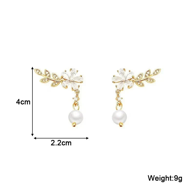 Exquisite Leaves Crystal Flower Stud Earrings For Women AAA Zircon Rose Butterfly Tassel Earring Bride Wedding Party Jewelry