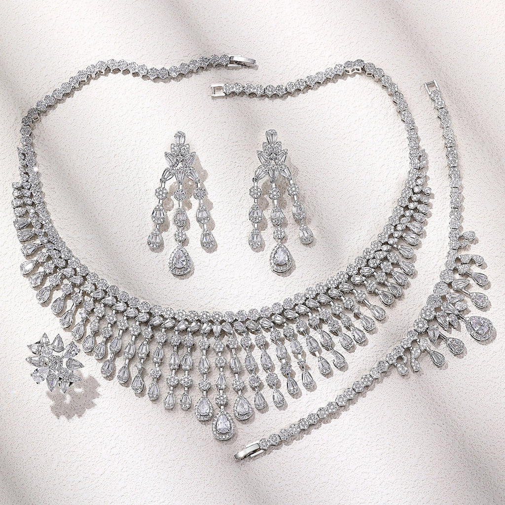 2023 New Dubai Nigeria Africa 4-piece Set Women's Cubic zirconia Jewelry Set Bridal Wedding Party Luxury CZ Crystal Jewelry Set