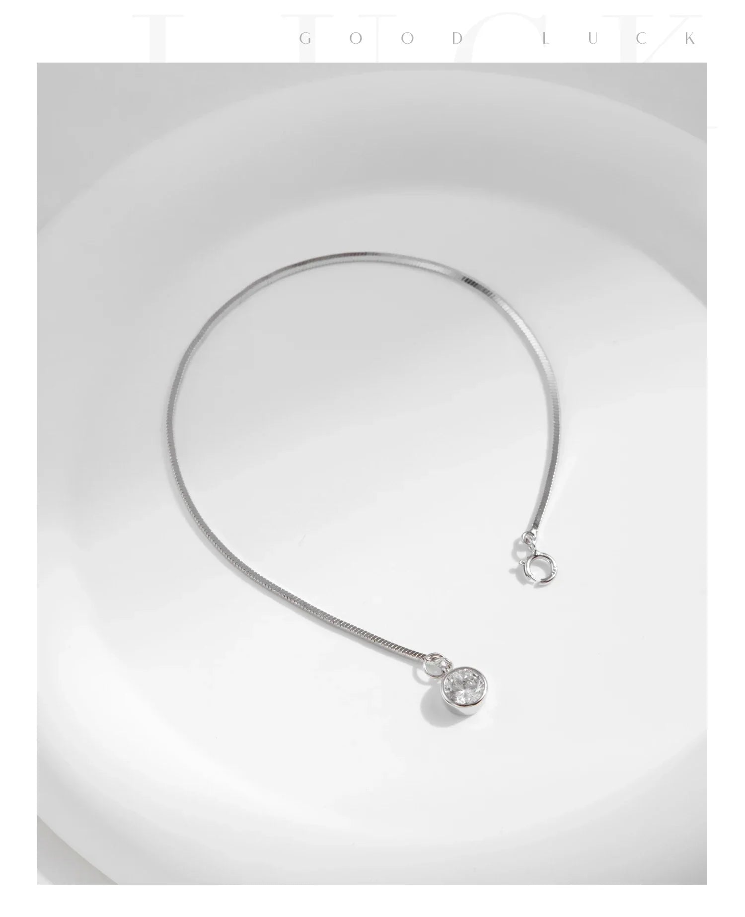925 Sterling Silver Snake Chain Bracelet White Gold Sparkling Round CZ Charm Dainty Chain Bracelet for Women Jewelry