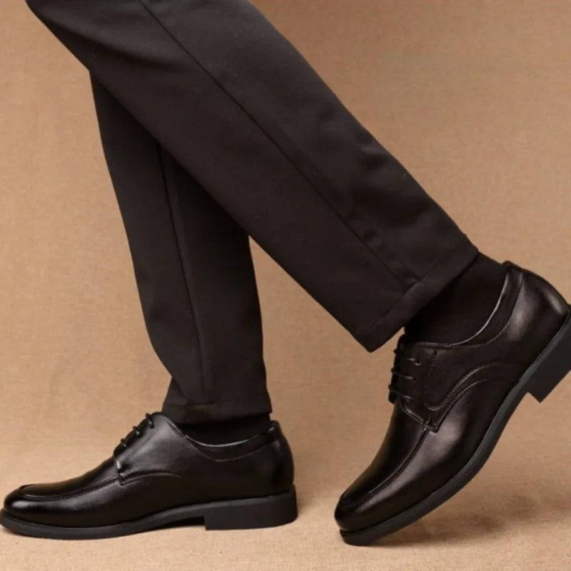 Office Men's Leather Derby Shoes Flat Black Male Casual Shoe Lace Up New in Promotion Adults Fashion 2025 Classic Original Trend