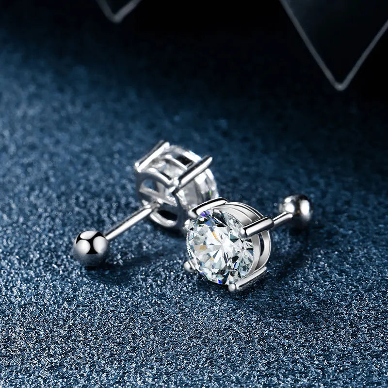 S925 Sterling Silver D Color 1 Carat Moissanite Screw Earrings For Women Fine Jewelry 18K Plated 4 Prong Party Earring Gift