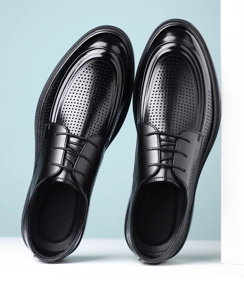 New Lace Designer Derby Shoes for Man Hallow Breathable Business Casual Leather Shoes Male Summer Autumn Fashion Dress Shoe Man
