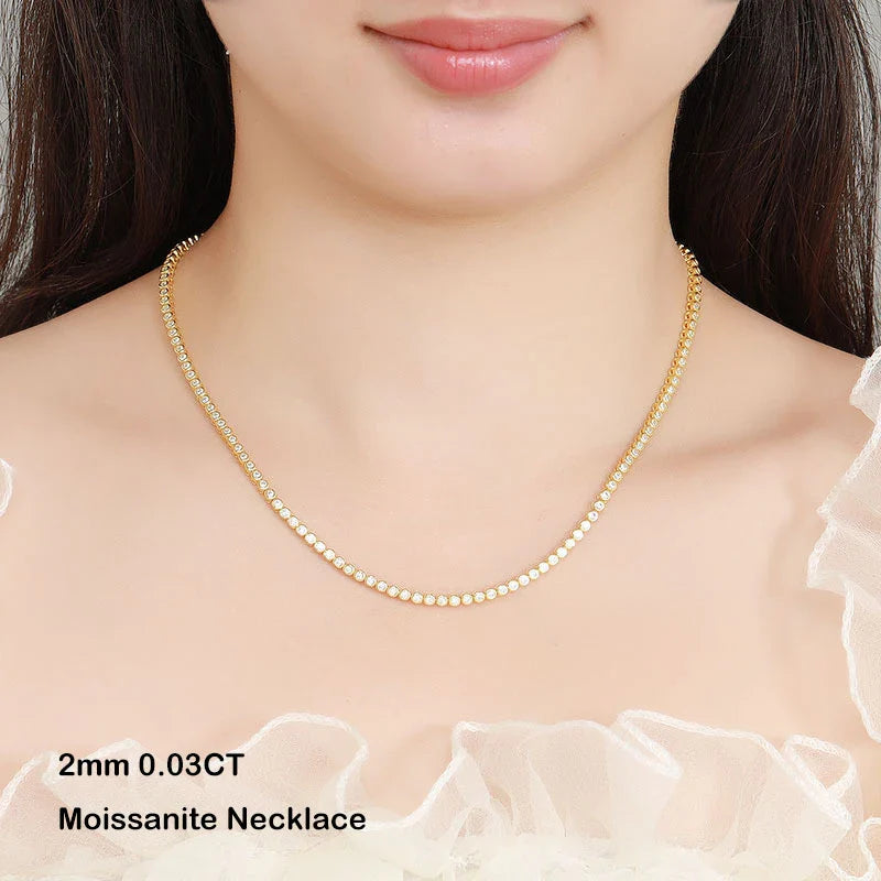 Bezel Full 2/3mm D Color Moissanite Tennis Necklace for Women S925 Silver Plated 18K Gold GRA Certified Diamond Bracelets
