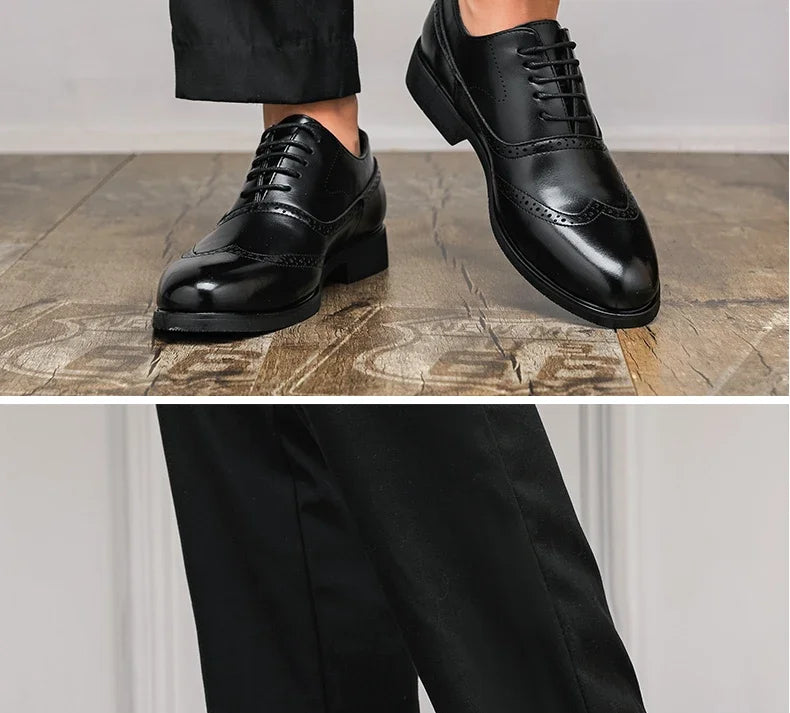 Men's Black Brogue Oxford Shoes Formal Dress Shoes for Business Wedding Red Sole Comfortable Lace-up Footwear