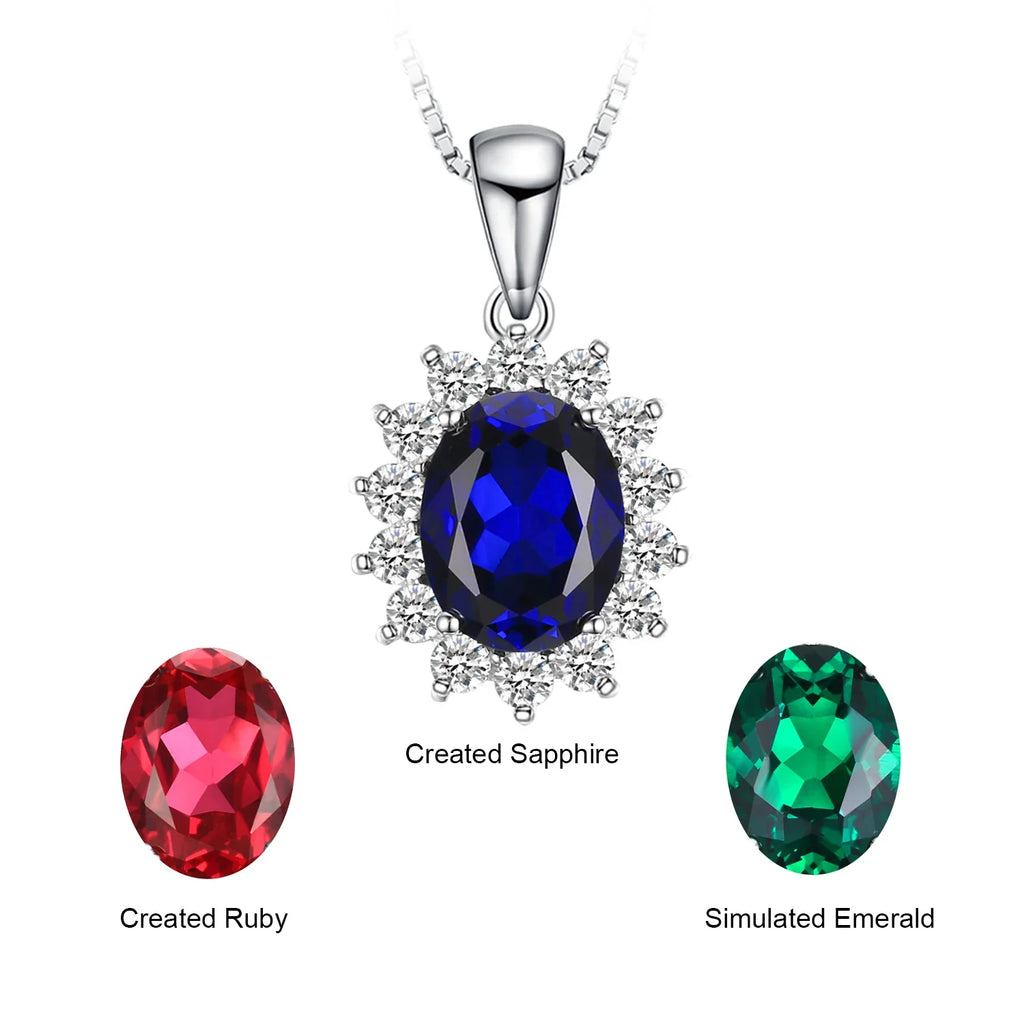 Princess Diana Created Blue Sapphire Ruby Simulated Emerald 925 Sterling Silver Pendant Necklace for WomenNo Chain