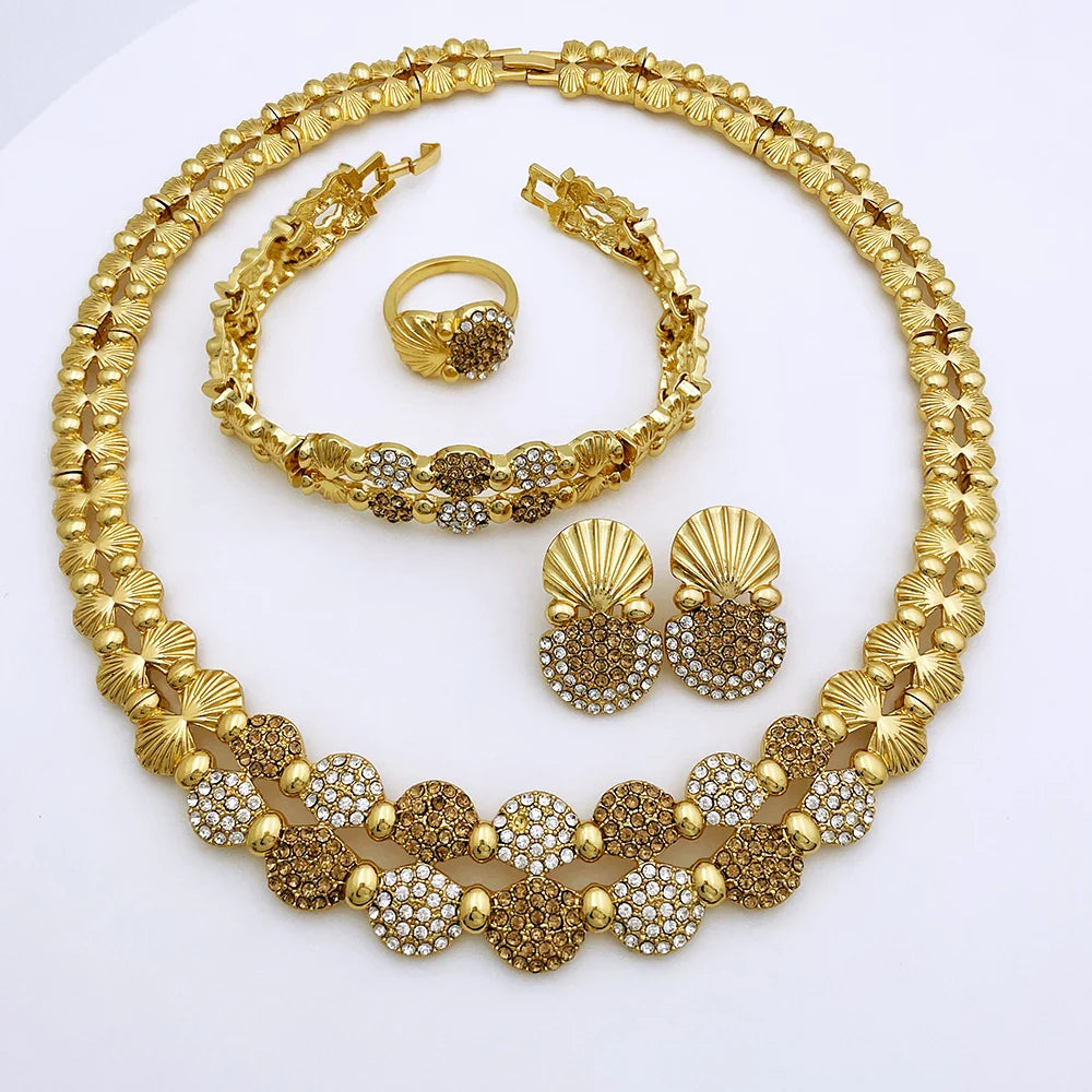 latest Italian Ladies Fine Jewelry Sets Gold Color Women Necklace Earrings African Big Jewelry Wedding Party Gift