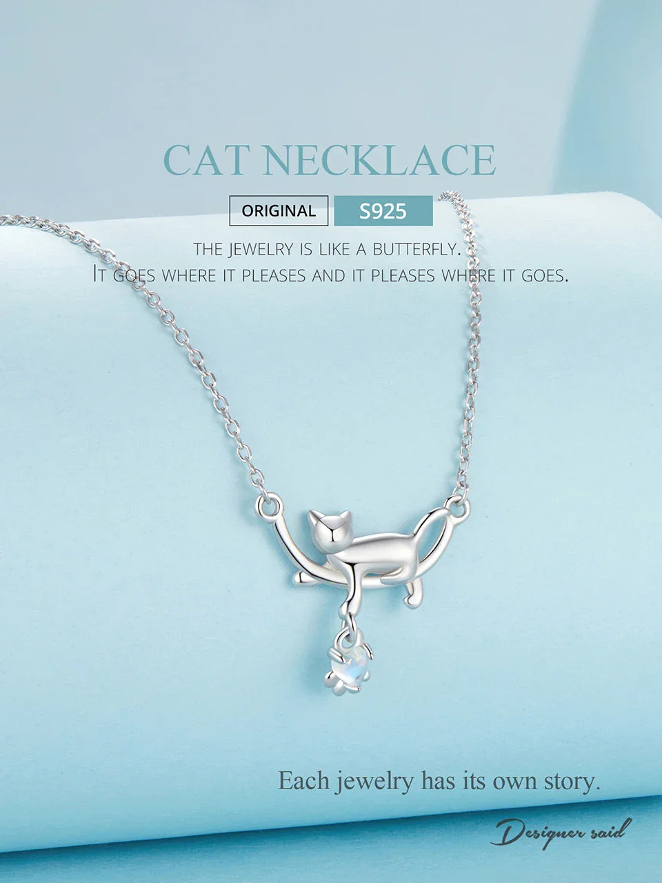 925 Sterling Silver Cat Necklace for Women - Cat Jewelry Gifts for Cat Lovers Fashion Birthday Graduation Gift SCN533