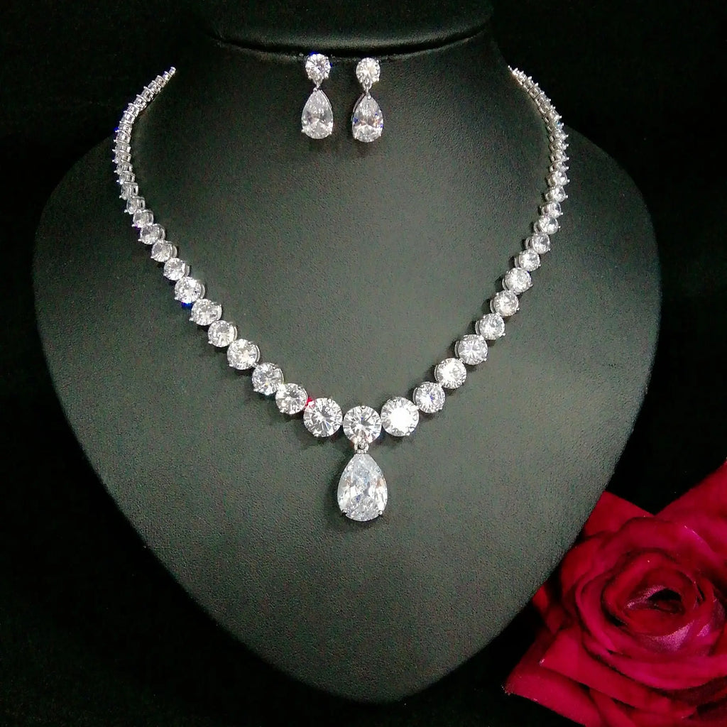 Fashion Design White Color Water Drop Shaped Cubic Zirconia Bridal Jewelry Sets For Women Wedding Accessories Gifts
