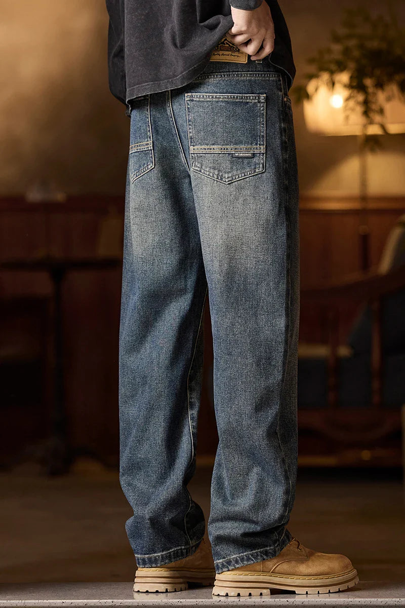 Mens Elastic Waist Jeans Relaxed Fit Men's Blue Jeans with Elastic Waist with Zipper and Button