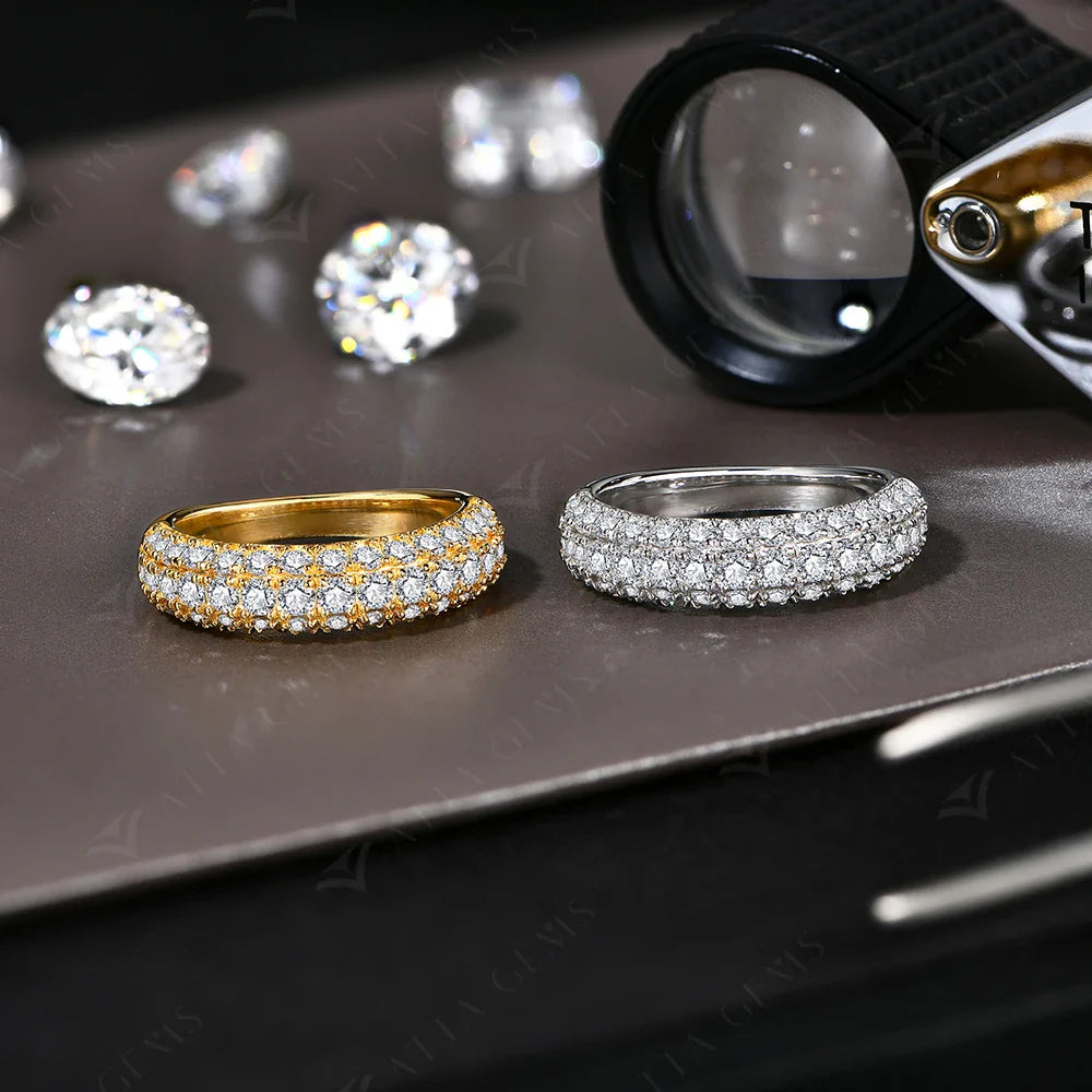 Full Lab Moissanite Diamond Rings for Women Half Wedding Band Sparkling S925 Silver Engagement Bride Fine Jewelry Gifts