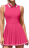 Women Tennis Dress Polo Half Zipper Pleated with Built in Bra Separate Shorts One-Piece Slim Fit with Pockets Golf Dress