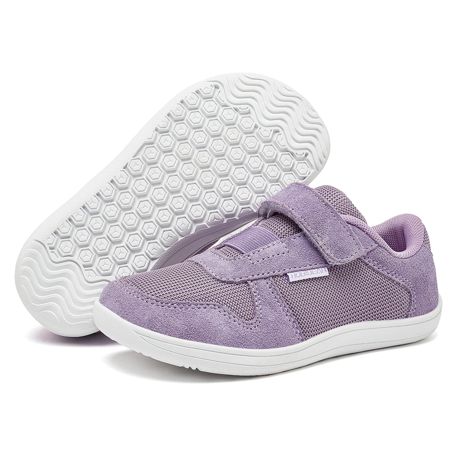 Kids Wide Toe Barefoot Shoes Little/Big/Kid Hook Loop Minimalist Sneakers Artificial Leather Mesh Lightweight Shoes