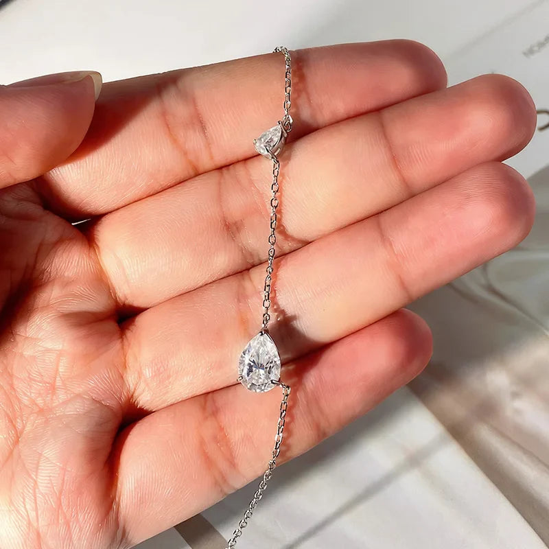 2.5CTTW Pear Cut All Moissanite Necklaces for Women 2 Gems Pendant Lab Diamond Pure 925 Sterling Silver Chain Plated 18k
