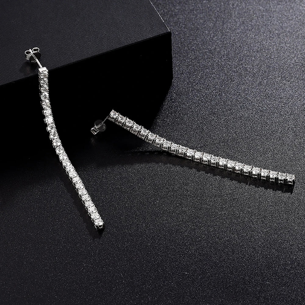 2.5/3mm Long Tassel Moissanite Tennis Drop Earrings With Certificate 100% S925 Silver Dangle Earring For Women Fine Jewelry