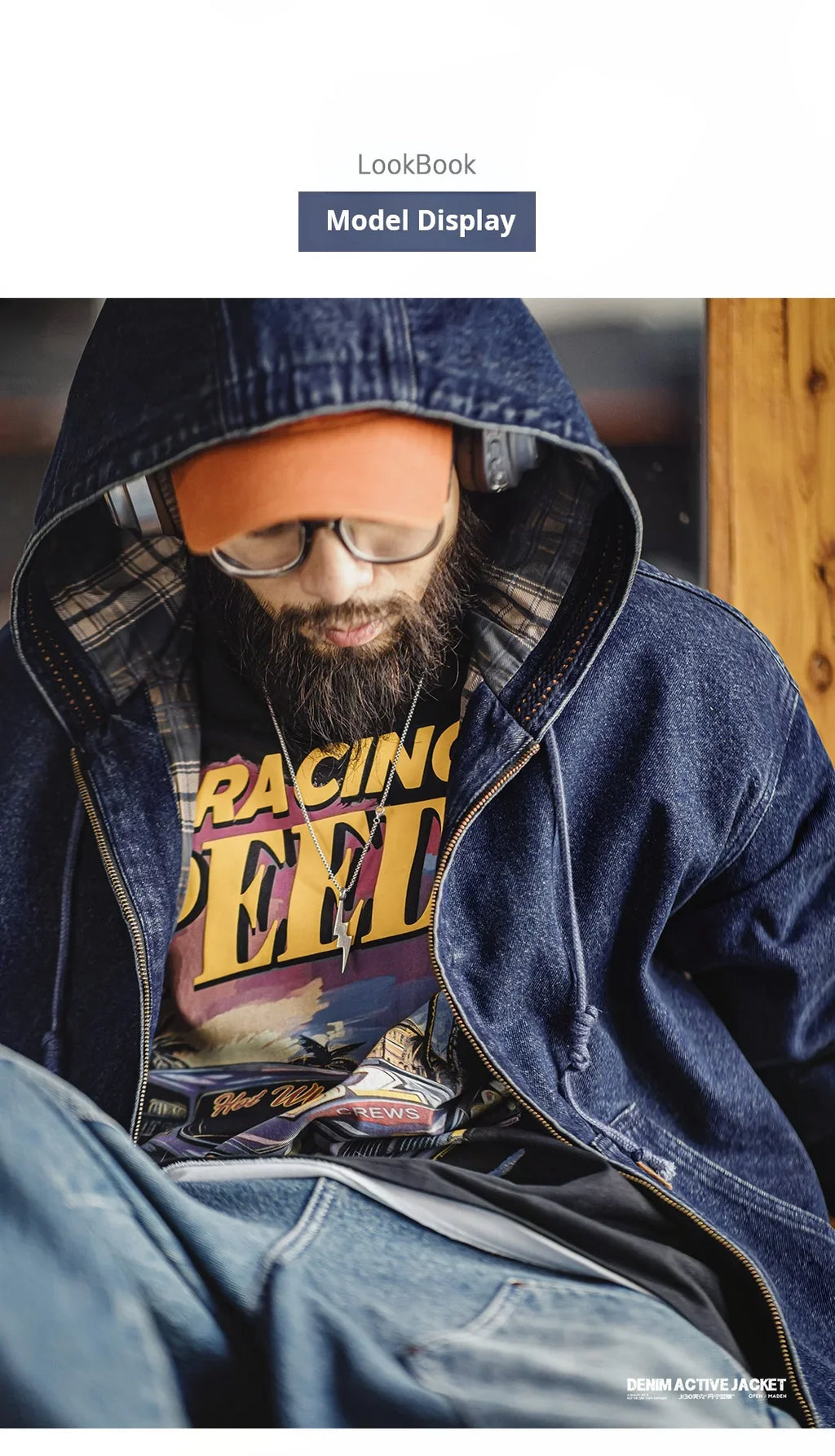 Retro Men's J130 10.5oz Denim Jacket Heavyweight Washed Aged Hooded Jacket Zipper Work Coat with Large Pockets for Fall
