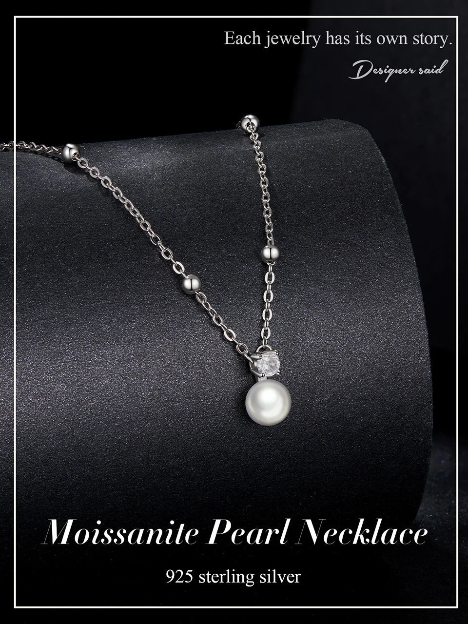 Shiny Moissanite Pearl Pendant Necklace For Women Wedding Party 925 Sterling Silver with White Gold Plating Jewelry