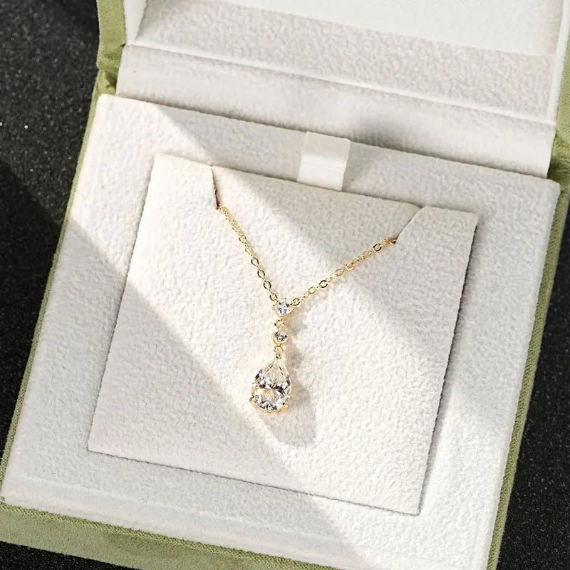 2CT Moissanite Waterdrop Pendant Necklaces 925 Sterling Silver Necklace Chain for Women Girl Wedding Fine Jewelry Gift