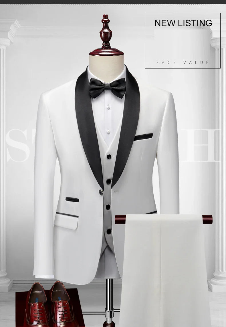 Men's Casual Business Have Smoking Suit High End Brand Boutique Fashion Blazer Vest Pants Groom Wedding Dress Party Suit