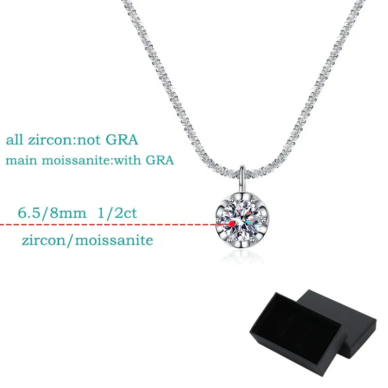 1CT 2CT Certified D Color Moissanite Necklace for Women Sparkling Lab Diamond Pendant Chain S925 Sterling Silver Jewelry