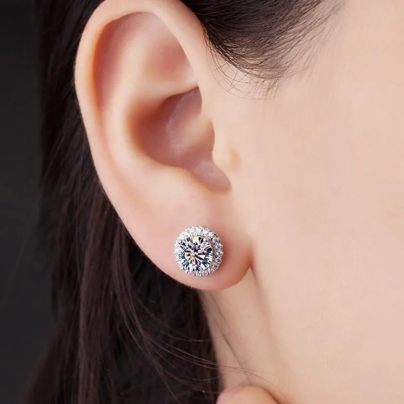 2CT Certified Moissanite Stud Earrings for Women Platinum Plating Sterling Silver Diamond Ear Studs Wedding Fine Jewelry