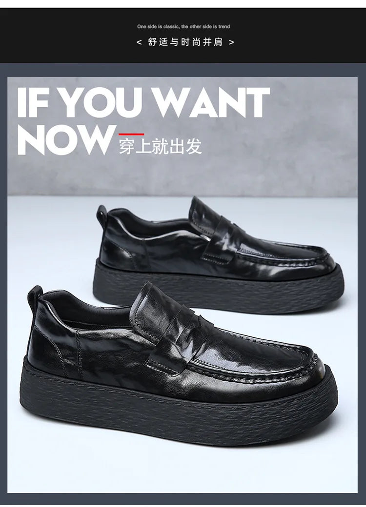 Height-increasing Business Casual Loafers for Men 2026 Spring New Black Designer Shoes Male Fashion Genuine Leather Shoe Man