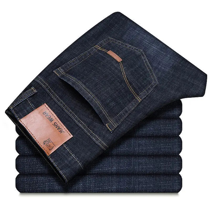 Men's comfortable and soft business casual denim pants, slim fit straight leg pants, fashionable men's brand, light luxury elast