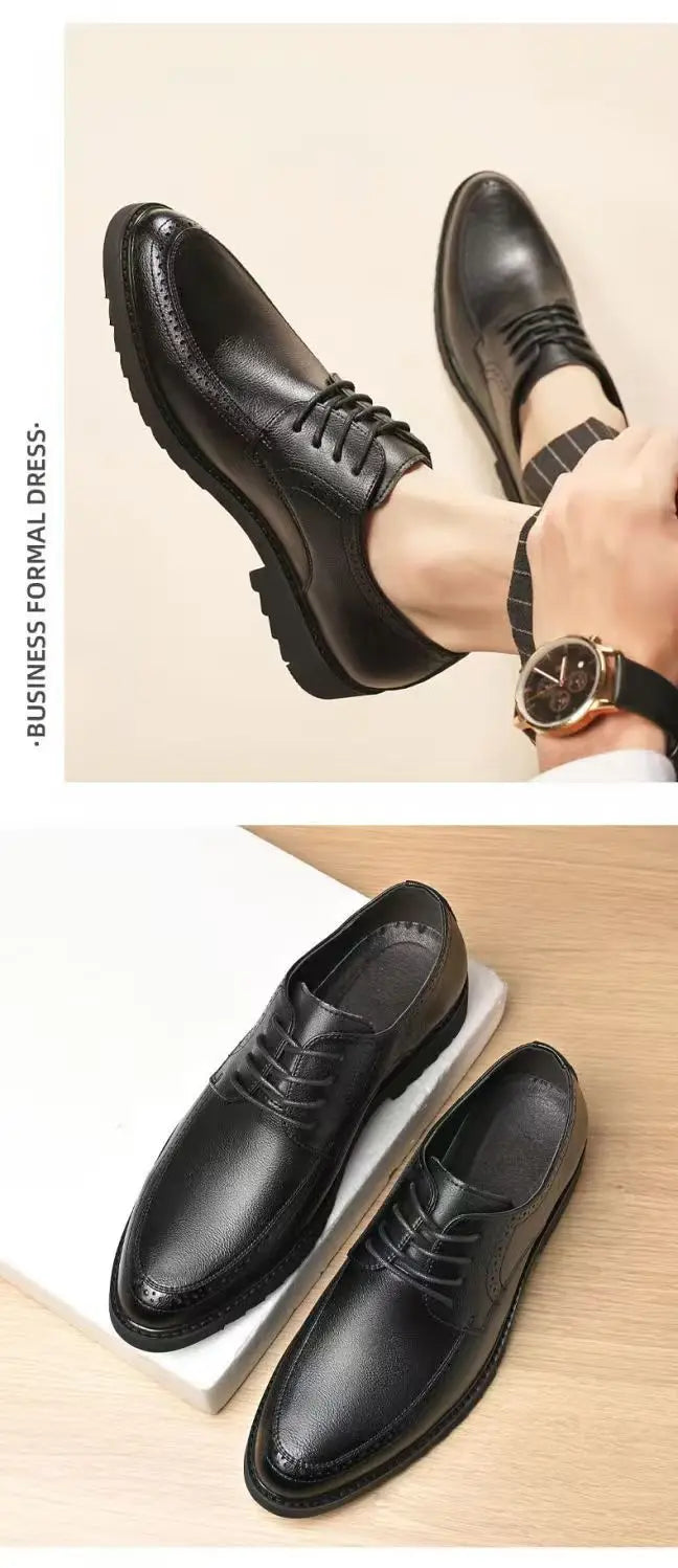 New Lace Designer Black Dress Shoes for Men Spring Autumn Fashion Business Casual Shoes Male Soft Sole Retro Leather Shoe Man