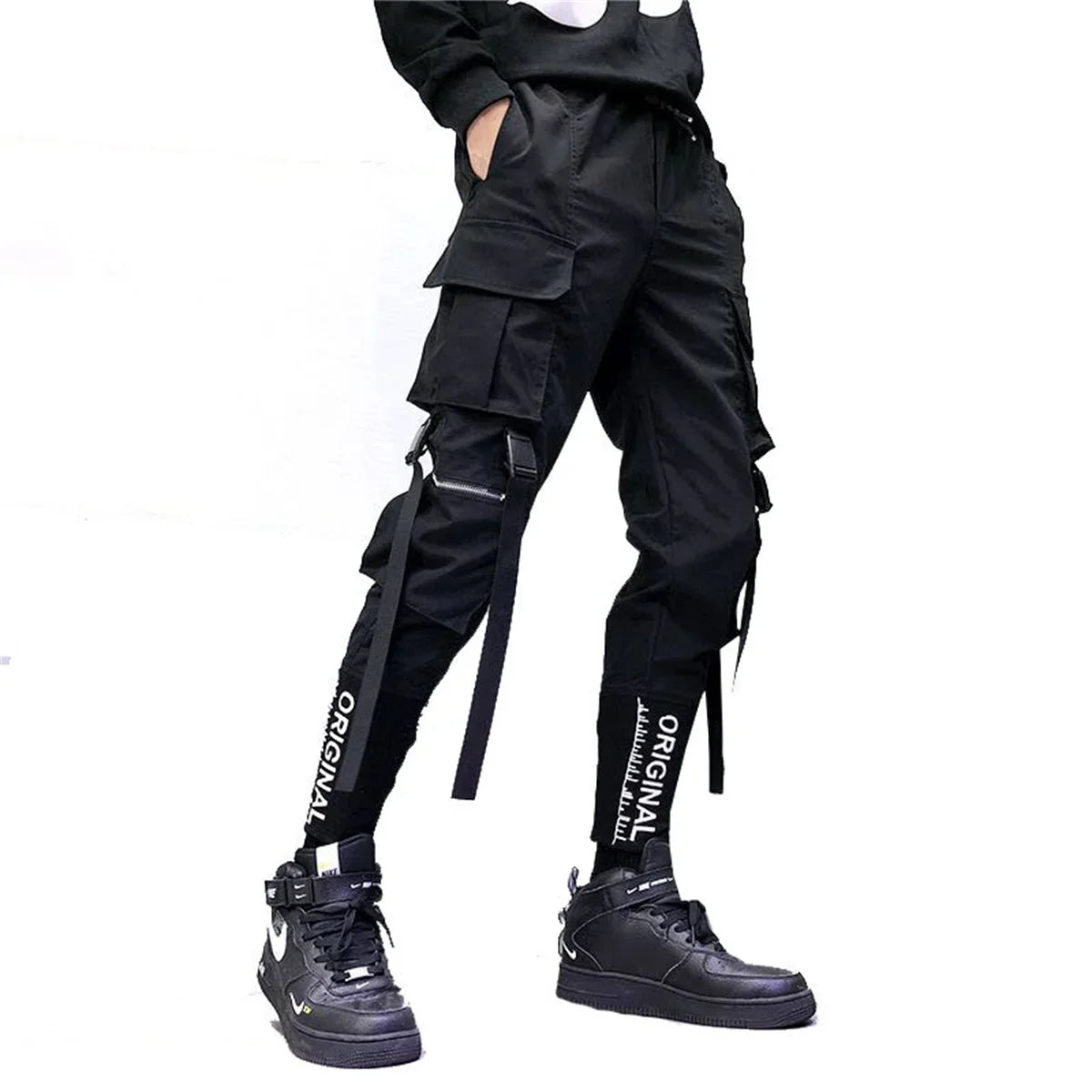 Black Cargo Pants Women Joggers High Waist Loose