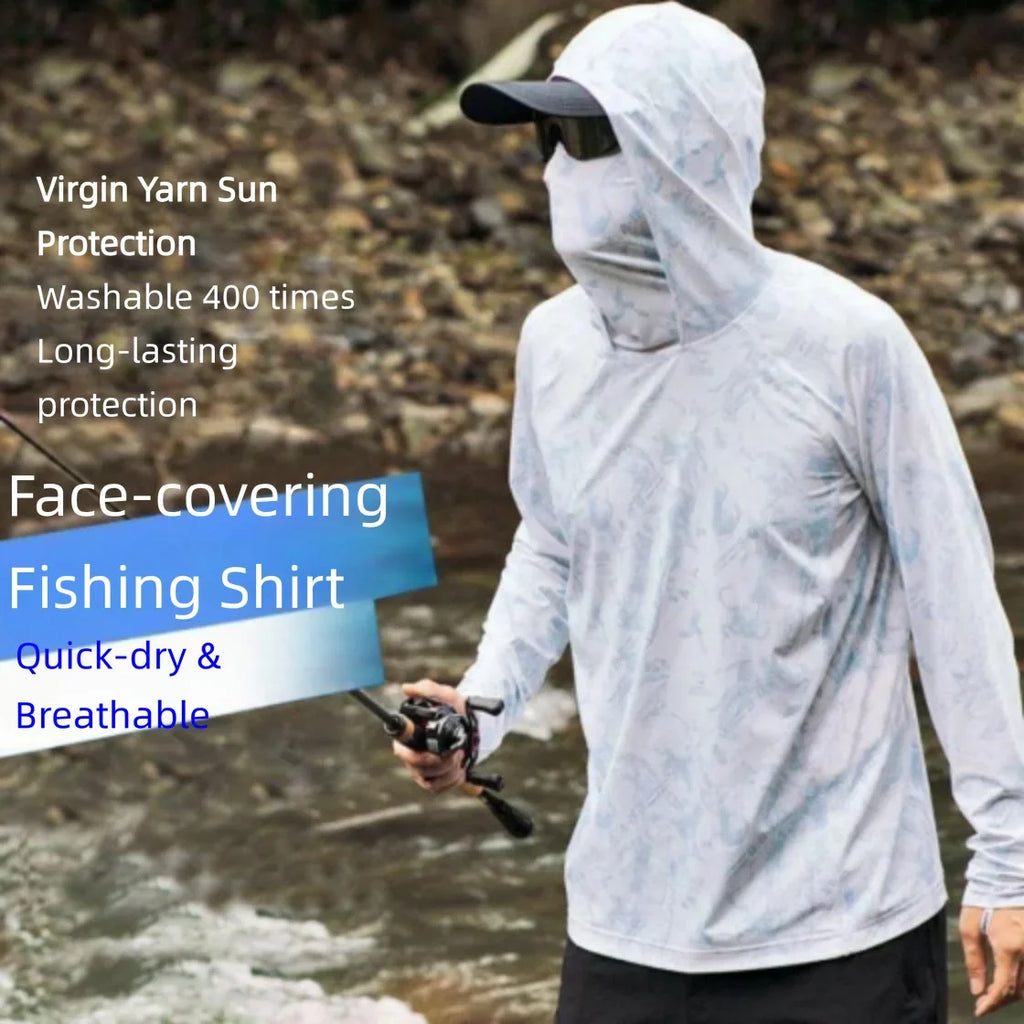 Ultra-thin Tshirts Summer Trendy Prints Lightweight UPF Sun Hoodie with Face Mask Shirt Long Sleeve Breathable UV Fishing Shirt