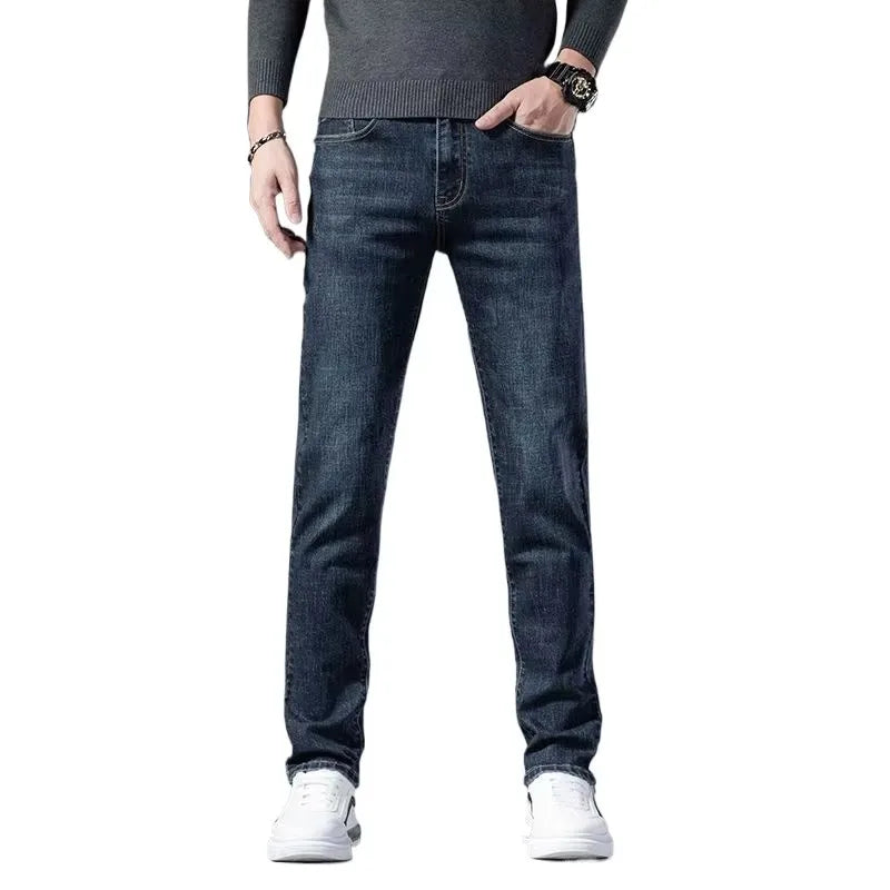 Autumn Winter High Quality Elastic Mens Jeans Cargo Slim Fit Denim Pencil Trousers Midweight Long PantsHighHigh  Jeans Man