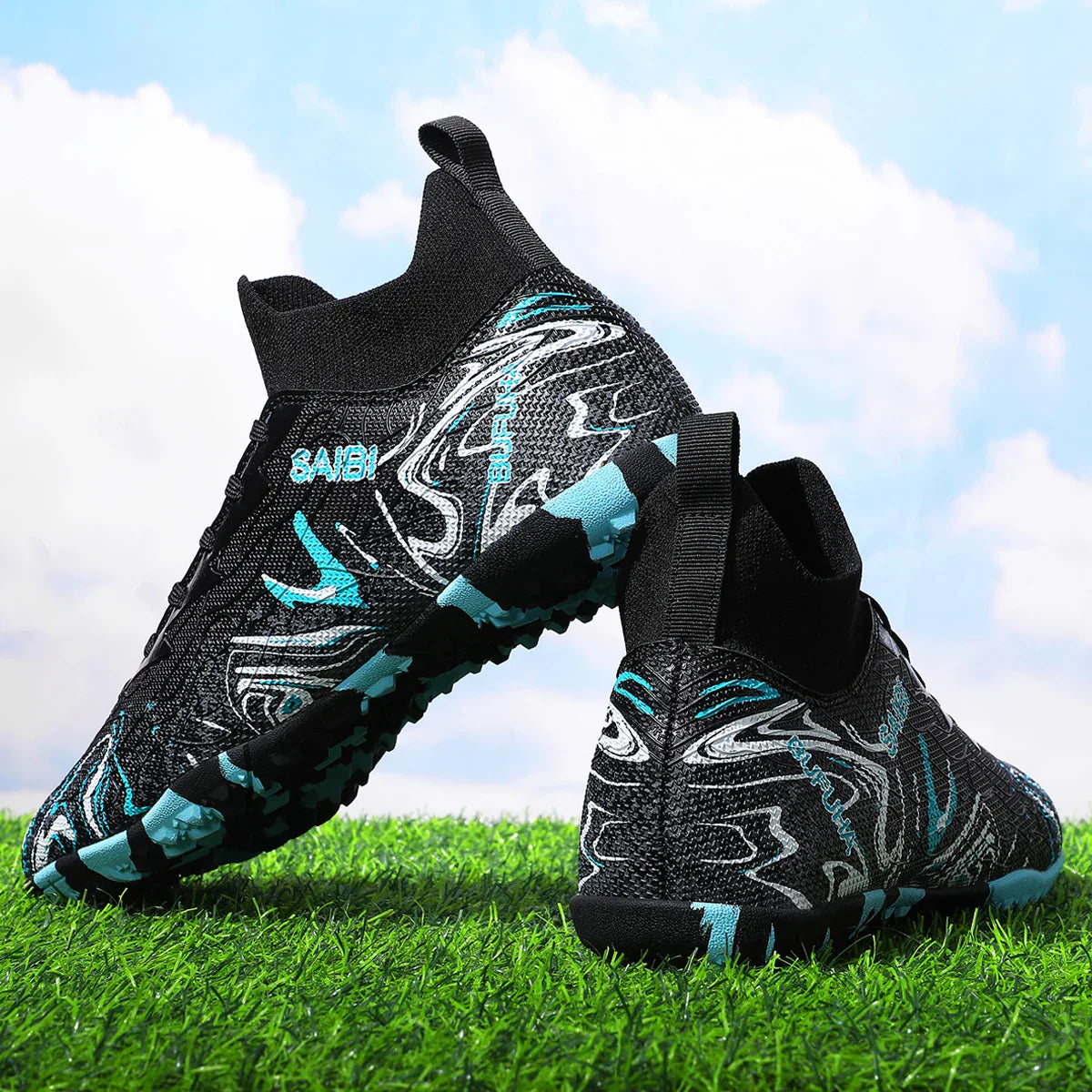 Breathable men's soccer shoes with TF broken nails, outdoor sports shoes, anti slip and effective ankle protection