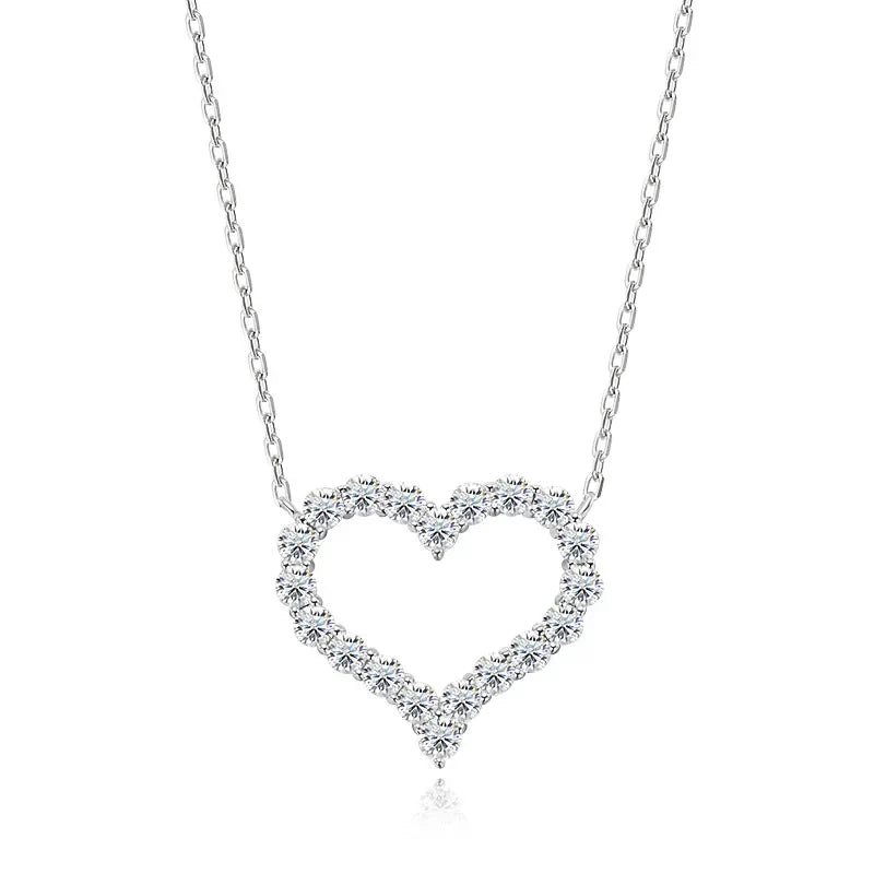 2CT Pass Tested Moissanite Heart Necklace for Women S925 Silver Plated Platinum Simulated Diamonds Pendant Birthday Gift
