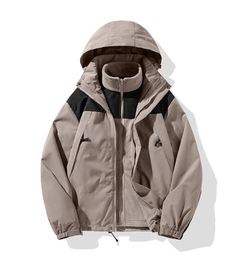 New Three-in-one Outdoor Jackets Simple Fashion Suitable Men Women Wear Waterproof Breathable Fabric Camping Skiing Warm Jacket