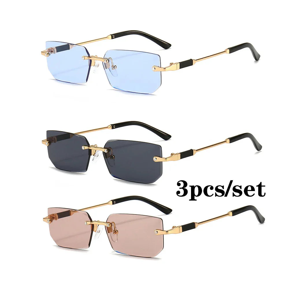 Fashion Rimless Rectangle Sunglasses Popular Women Men Shades Small Square Sun Glasses For Female Male Summer Traveling glasses