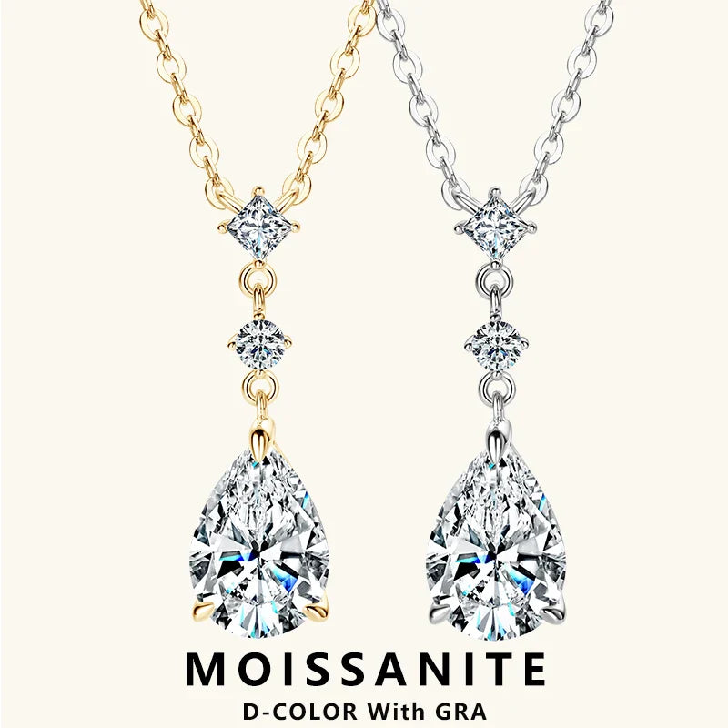 Exquisite 7x10mm Pear Cut Moissanite Pendant Necklace With Certificate for Women 925 Sterling Silver Chains Jewerly Gift