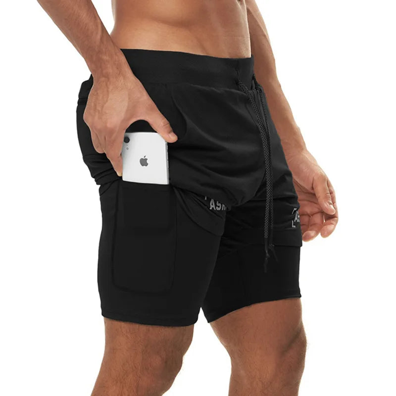 Men's 2 in 1 Double-deck Gym Shorts Quick Dry Summer Running Workout Shorts Zipper Pockets Slim Fit Fitness Training Short Pants