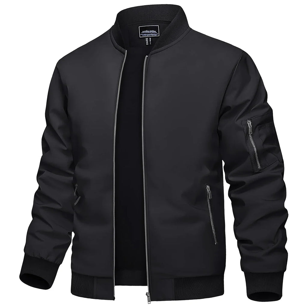Men's Bomber Jacket Summer Autumn Thin Lightweight Casual Windbreaker Multi-pockets Full Zip Up Varsity Baseball Jacket