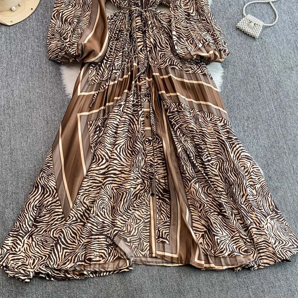 Printed round Ne Lantern Sve Dr Women's Single Button Waist Cinch Maxi Skirt Long Dr Commute Sle Autumn