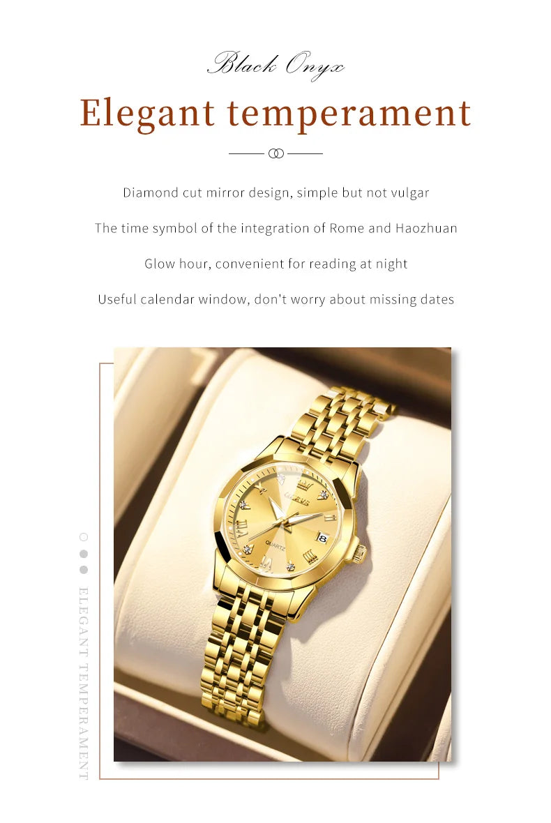 Fashion Golden Watch for Women Stainless Steel Waterproof Women's Watches Elegant Original Luxury Ladies Quartz Wristwatch